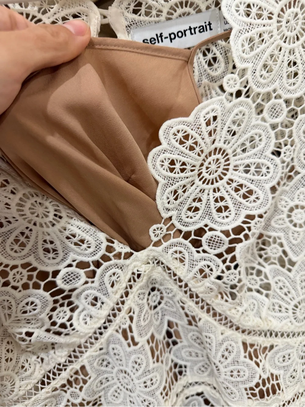 Self-Portrait Cream Floral Crochet Midi Dress - Picture 7 of 8